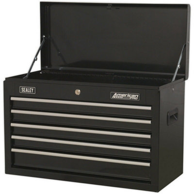 660 x 305 x 430mm BLACK 5 Drawer Topchest Tool Chest Storage Unit - High Gloss