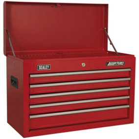 660 x 305 x 430mm RED 5 Drawer Topchest Tool Chest Storage Unit - High Gloss