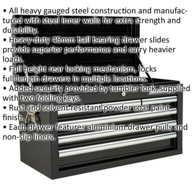 660 x 315 x 375mm BLACK 6 Drawer Topchest Tool Chest Lockable Storage Cabinet