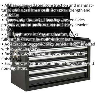 660 x 315 x 425mm BLACK 5 Drawer Topchest Tool Chest Lockable Storage Cabinet