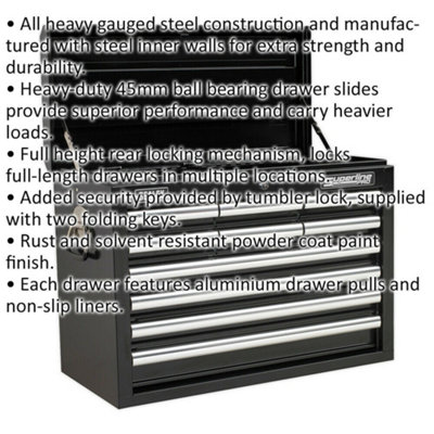 660 x 315 x 485mm BLACK 10 Drawer Topchest Tool Chest Lockable Storage Cabinet
