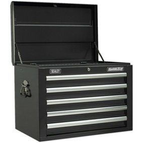 660 x 435 x 490mm BLACK 5 Drawer Topchest Tool Chest Storage Unit - High Gloss