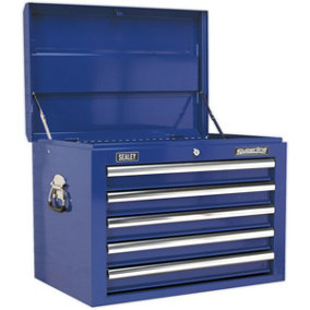 660 x 435 x 490mm BLUE 5 Drawer Topchest Tool Chest Storage Unit - High Gloss