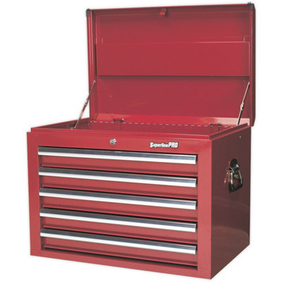660 x 435 x 490mm RED 5 Drawer Topchest Tool Chest Storage Unit - High Gloss