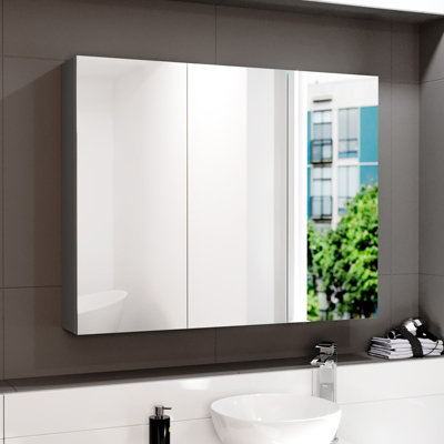 B&Q -  Anthracite 900mm Bathroom Mirror Cabinet With Shelf Storage