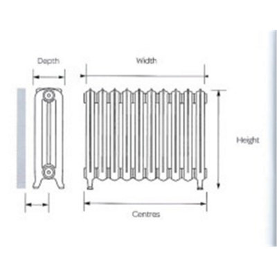 660mm (H) x 600mm (W) - Cast Iron Horizontal Radiator (Rome) - (0.66m x 0.6m) - Depth 144mm