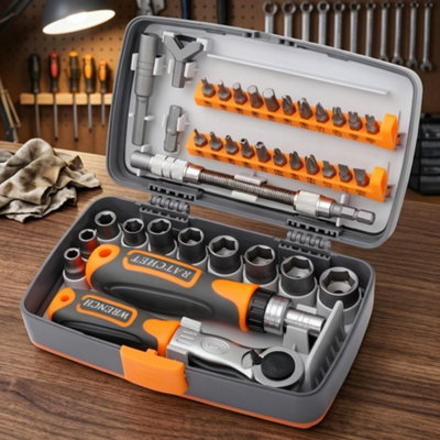  - Mechanical Hand Tool Set Socket Ratchet Wrench Screwdriver Kit 38 Pcs