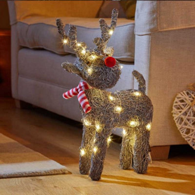 66cm Battery Operated Rattan Woven Cupid Reindeer with Warm White LEDs