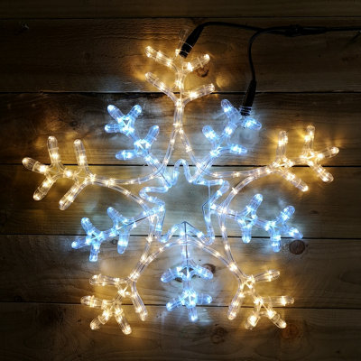 66cm Christmas Flashing Cool and Warm White Multi Function Snowflake Rope  Light 216 LED lights Outdoor and Indoor