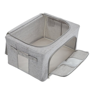 66L Grey Foldable Metal Frame Fabric Storage Box Organizer with ...