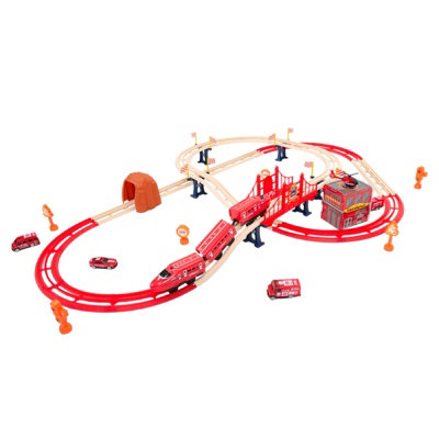 66PCS DIY Fire Rescue Train Track Set Motorized Train with Sound Effect ...