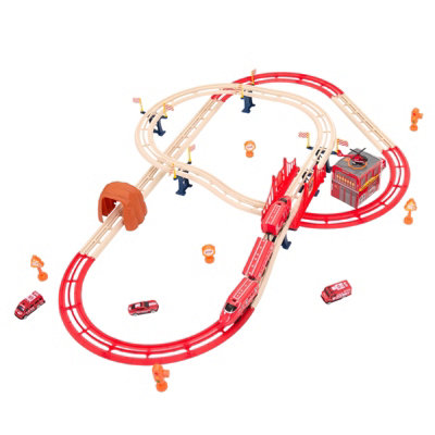 66PCS DIY Fire Rescue Train Track Set Motorized Train with Sound Effect ...