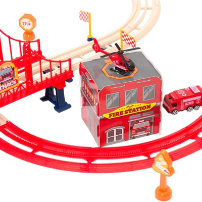 66PCS DIY Fire Rescue Train Track Set Motorized Train with Sound Effect ...