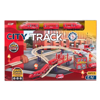 66PCS DIY Fire Rescue Train Track Set Motorized Train with Sound Effect ...