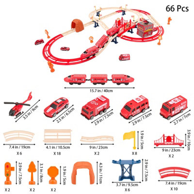 66PCS DIY Fire Rescue Train Track Set Motorized Train with Sound Effect ...