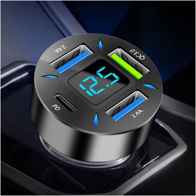 cigarette lighter voltmeter usb 4 Ports Car Charger 66W Super Fast Charging USB QC 3.0 USB Adapter Charger with LED for Car Plug Compatible with Most Charge your devices efficiently with the Nilight Dual USB Car Charger Socket Elecbee 6 Way Switch Panel