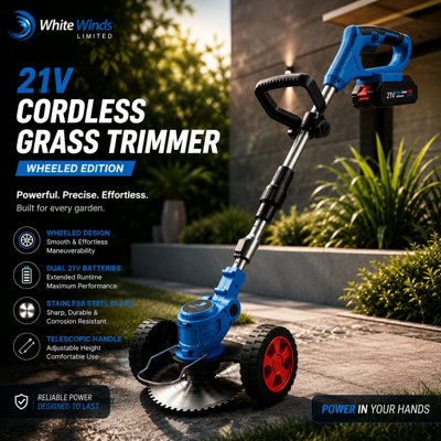  - White Winds Limited 21V Cordless Grass TrimmerWheeled Lawn Edger With 2 Batteries