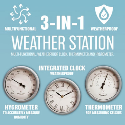 67cm Garden Wall Weather Station Clock - Thermometer Waterproof ...