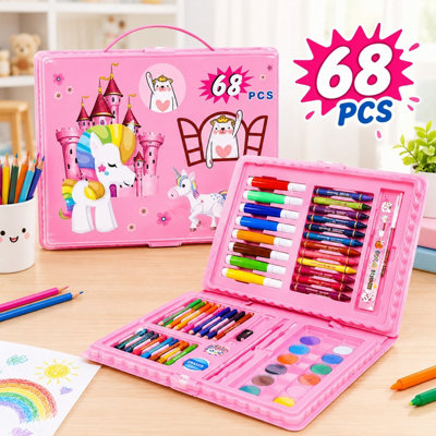 68 Piece Children's Painting and Drawing Set Colouring Pencils Felt Tip ...