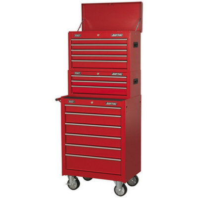 680 x 460 x 1635mm 14 Drawer Combination Tool Chest - RED Mobile Storage Box