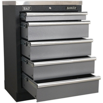 680mm Modular 5 Drawer Floor Storage Cabinet with Locking Mechanism and Ball Bearing Slides