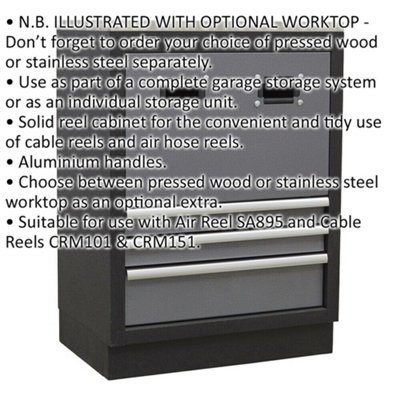 680mm Modular Reel Cabinet - Cable & Air Hose - 3 Drawers - Aluminium Handles