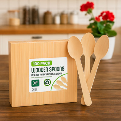 H4H 100 Wooden Spoons Disposable Biodegradable Birch Wood Utensils Ideal For Parties Picnics Weddings Bbqs And Events from B&Q