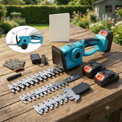  - 21V Cordless Mini Hedge TrimmerBlue9Inch Grass Shrub Shear Lightweight 22Ah Batteries