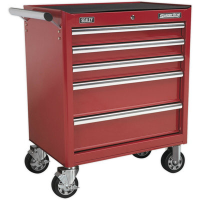 685 x 465 x 850mm 5 Drawer RED Portable Tool Chest Locking Mobile Storage Box