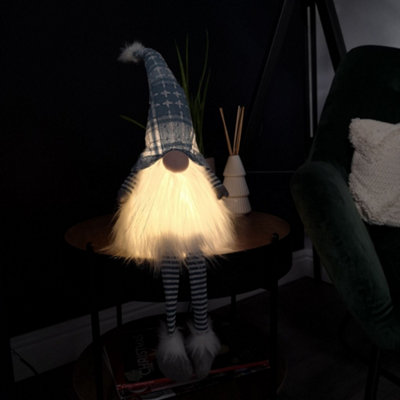 68cm Battery Operated Light up Blue Checked Hat Christmas Gonk with Dangly Legs Decoration Price Comparisons | Compare The Build
