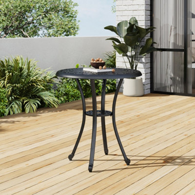 68cm Dia Round Outdoor Garden Patio Dining Table with Umbrella Hole, Black