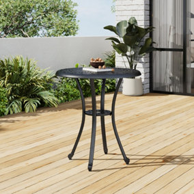 68cm Dia Round Outdoor Garden Patio Dining Table with Umbrella Hole, Black