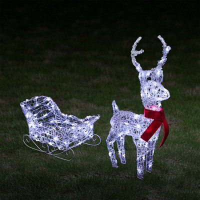 68cm Soft Acrylic Light Up Reindeer and Sleigh with 120 White LEDs