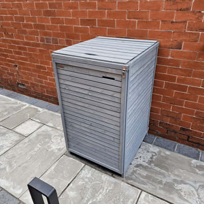 68cm x 1.14m Grey Wooden Outdoor Garden Wheelie Bin Store Storage for 1 Bin with Back Panels