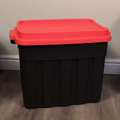 68L Black and Red Tuff Stackable Storage Box with Lid and Carry