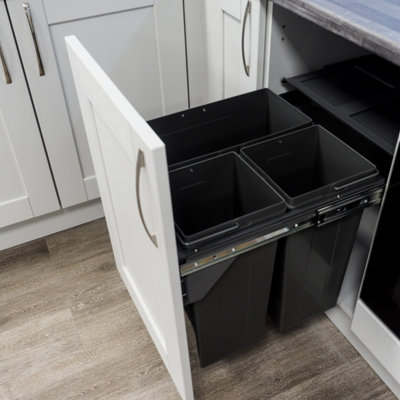 68L Integrated Pull Out Kitchen Waste & Recycling Bin for 500mm Cabinet  Under Counter Storage 1 x 34L + 2 x 17L Compartments