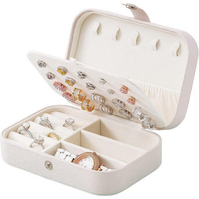 Accessotech White Portable Jewellery Box Travel Case With Pu Leather And Organised Compartments
