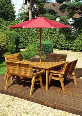 Charles Taylor Trading Eight Seater Square Table Set With CushionW250 X D250 X H98Fully AssembledBurgundy from B&Q