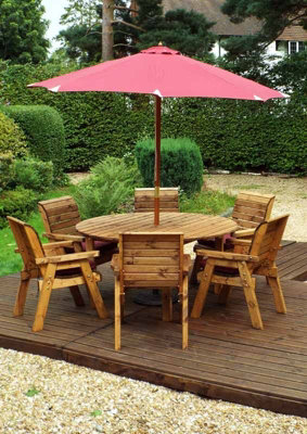 Charles Taylor Trading Six Seater Circular Table Set With CushionsW280 X D280 X H98Fully AssembledBurgundy from B&Q