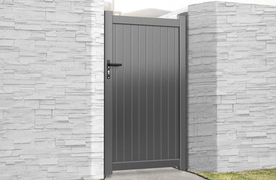 Ready Made Gates Pedestrian Gate 900X1800mm GreyVertical Solid Infill And Flat Top from B&Q