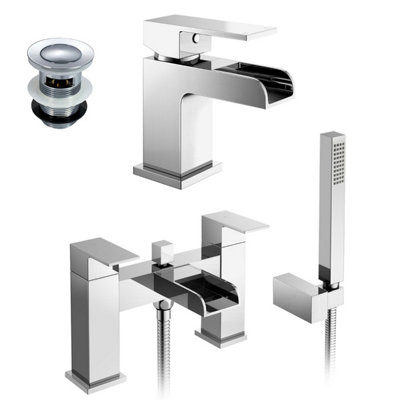 B&Q -  Ozone Bathroom Waterfall Cloakroom TapBath Shower Mixer Tap & Waste Chrome