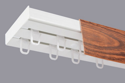  - Double Curtain Ceiling Rail Track Pcv 150 Cm (L) Hooks + Cherry Cover