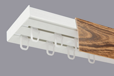  - Double Curtain Ceiling Rail Track Pcv 300 Cm (L) Hooks + Oak Cover