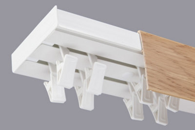  - Double Curtain Ceiling Rail Track Pcv 300 Cm (L) Clips + Light Oak Cover