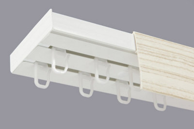  - Double Curtain Ceiling Rail Track Pcv 180 Cm (L) Hooks + Bleached Cover