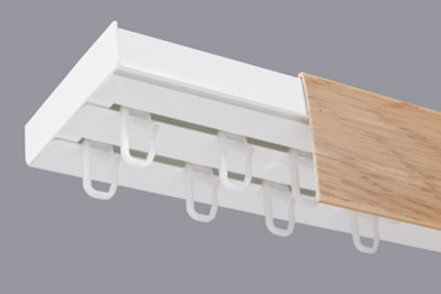  - Double Curtain Ceiling Rail Track Pcv 200 Cm (L) Hooks + Light Oak Cover