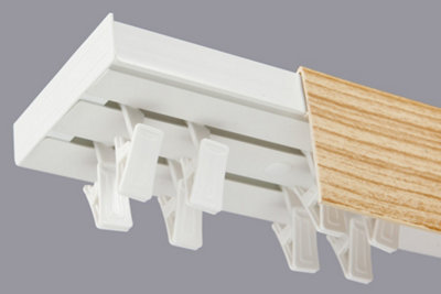  - Double Curtain Ceiling Rail Track Pcv 360 Cm (L) Clips + Pine Cover