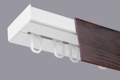  - Single Curtain Ceiling Rail Track Pcv 240 Cm (L) Hooks + Mahogany Cover