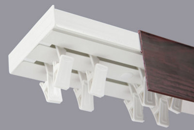  - Double Curtain Ceiling Rail Track Pcv 180 Cm (L) Clips + Mahogany Cover