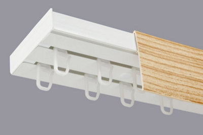 - Double Curtain Ceiling Rail Track Pcv 300 Cm (L) Hooks + Pine Cover